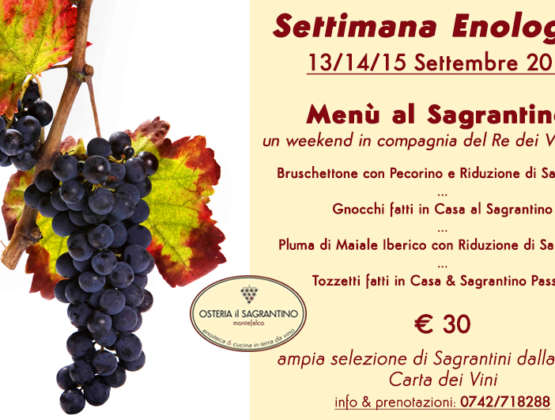 Enologica Festival – Menu with Sagrantino Wine – From 13 to 15 September