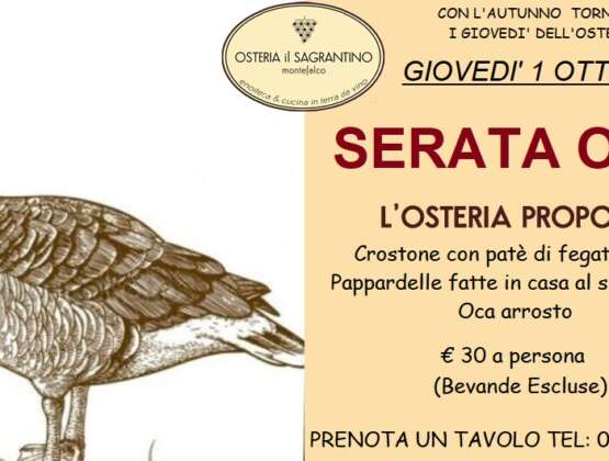 Giovedì 1 Ottobre – Serata Oca all’Osteria